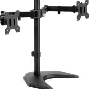 VIVO STAND-V002F Dual LED LCD Monitor Free-Standing Desk Stand for 2 Screens up to 27 Inch Heavy-Duty Fully Adjustable Arms with Max VESA 100x100mm